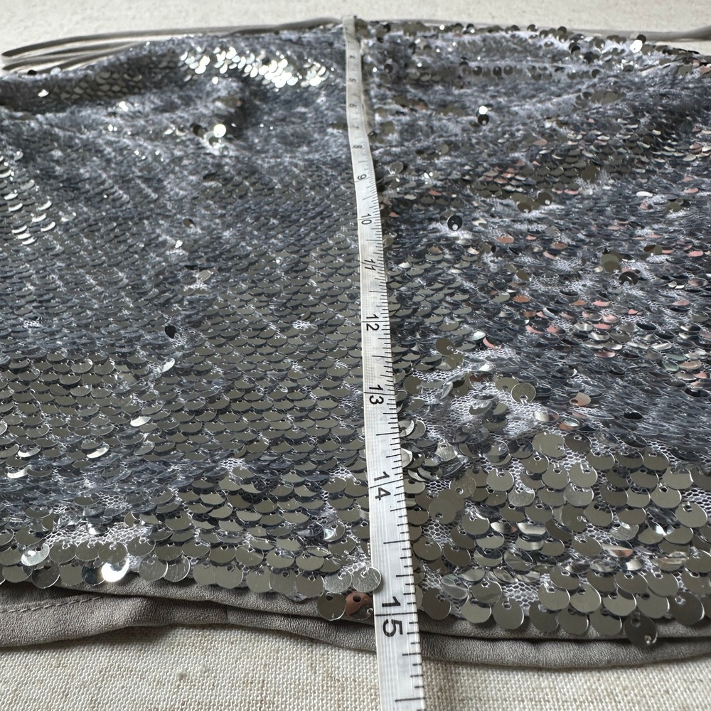 Reformation Tula Top Silver Sequin Halter Top Open Back 0 - Picture 8 of 8